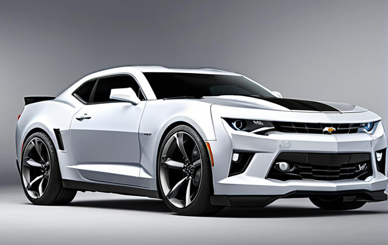 **
A sleek, modern Chevrolet Camaro with sharp lines and a sporty profile. The front grille and headlights are designed to look aggressive, like a predator ready to pounce. The overall aesthetic should appeal to a younger generation and convey a sense of speed and agility.
**