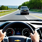Smart Sensor and Alert System Demo**

A Chevrolet Tahoe, fully clothed in a modern design, driving on a highway with other cars, appropriate attire. The dashboard displays alerts from the blind spot monitoring and forward collision alert systems. Focus on the technology interface. Safe for work, professional car photography, perfect anatomy, natural proportions, well-formed hands, proper finger count, safe driving, modest content.

**