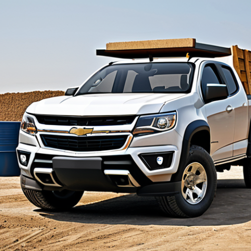 **Prompt:** A robust Chevrolet Colorado pickup truck, fully loaded with construction materials, parked on a dusty worksite. Appropriate attire for construction workers nearby. Safe for work. Professional, detailed, realistic rendering. Perfect anatomy, correct proportions, natural pose, well-formed hands, proper finger count, natural body proportions.